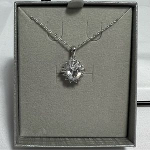Peoples Jewellers White Sapphire Starburst Pendant with Sterling Silver Necklace